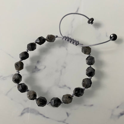 Pure Black Spectrolite 8mm Shaped Unisex String Bracelet